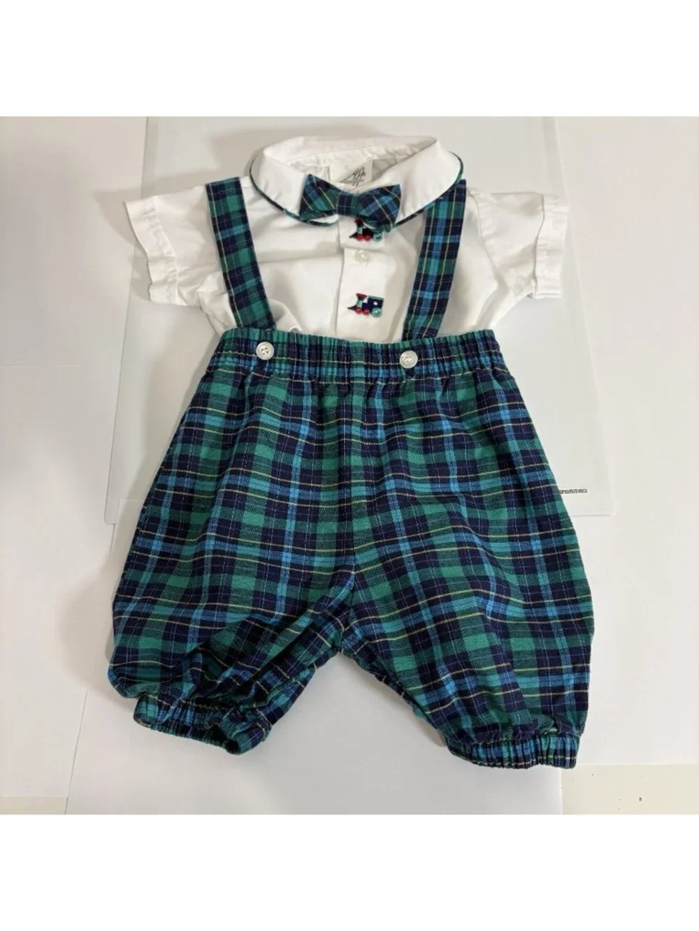 Michael James Green Blue Plaid Train Vintage 90’s Romper